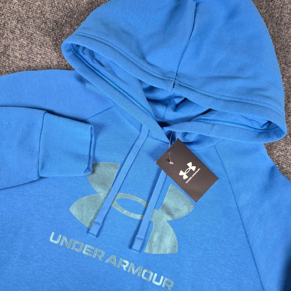 Under Armour Rival Fleece Hoodie Womens‎ Large Blue Shimmer Pullover 6003710 NWT